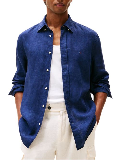 Camicia uomo blu in lino Tommy Hilfiger | MW0MW34602DCC